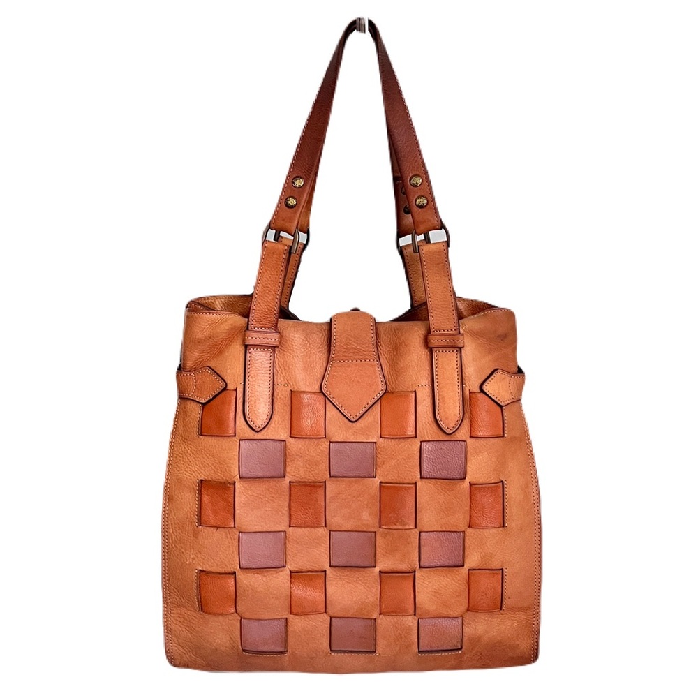 Vintage Mulberry Tonal Cognac Brown Leather Woven ‘Elgin’ Western Tote Bag - Picture 3 of 10